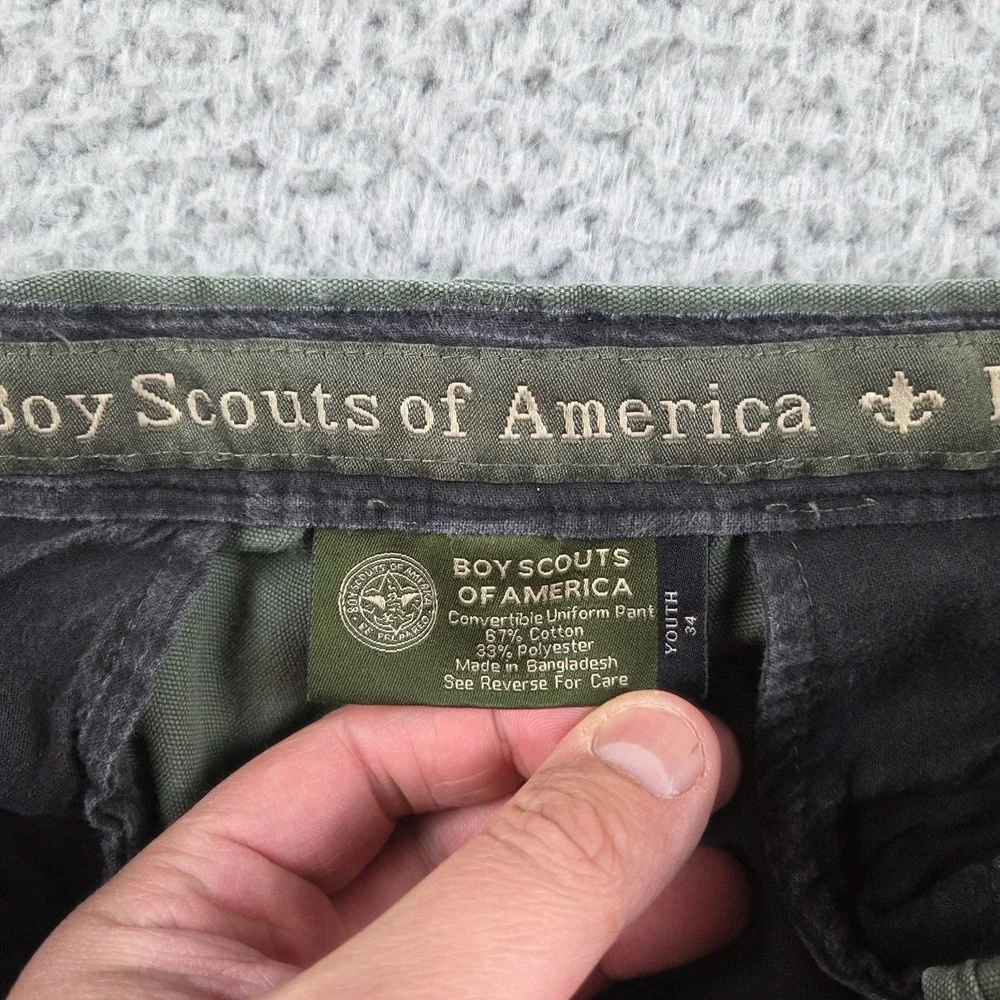Boy Scouts Pants Youth 34 Green Cargo Convertible‎ Uniform Pant Hemmed 31x23